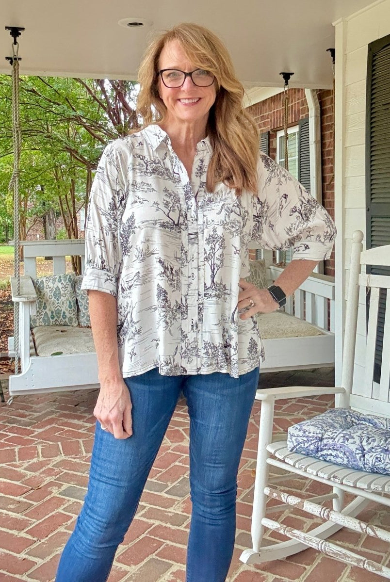 Toile Button Down Top - Black | Umgee - Umgee Top - Jimberly's Boutique - Olive Branch - Mississippi