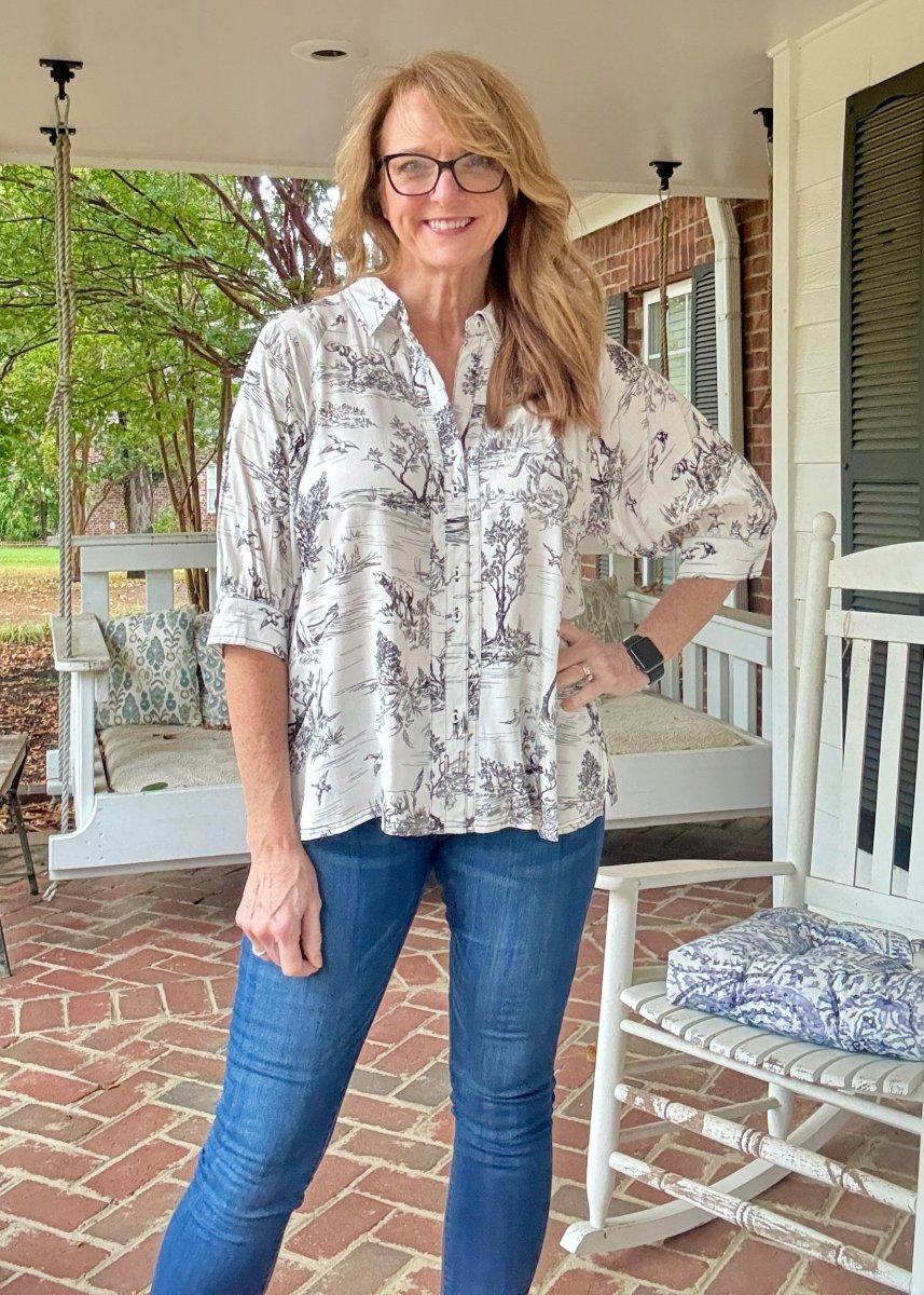 Toile Button Down Top - Black | Umgee - Umgee Top - Jimberly's Boutique - Olive Branch - Mississippi