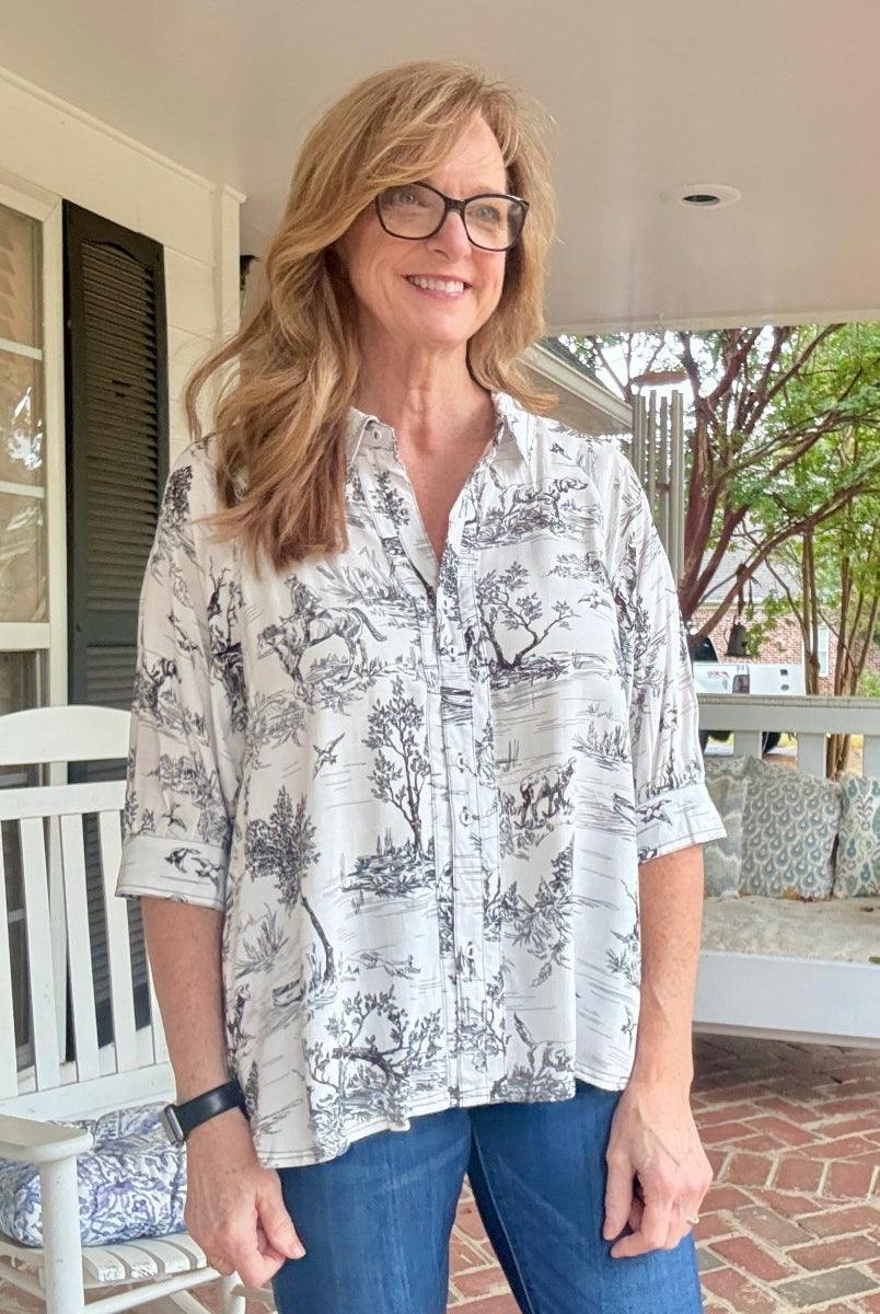 Toile Button Down Top - Black | Umgee - Umgee Top - Jimberly's Boutique - Olive Branch - Mississippi
