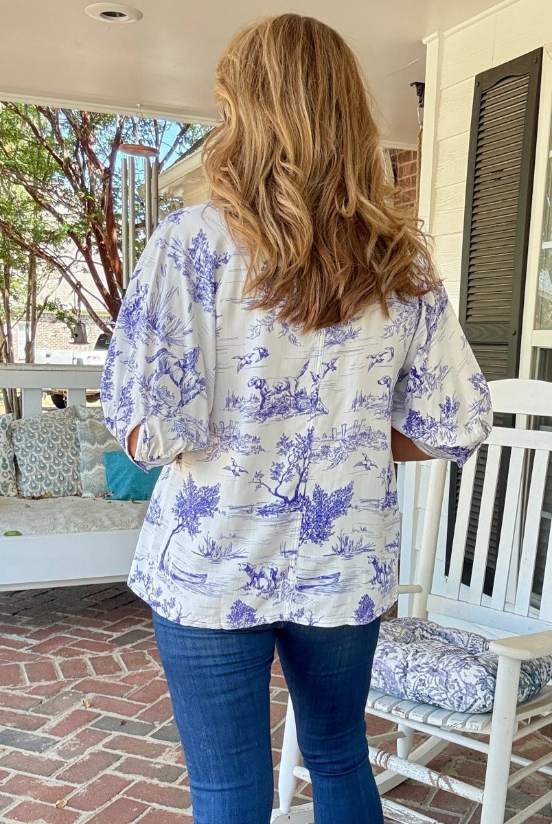Toile Button Down Top - Blue | Umgee - Umgee Top - Jimberly's Boutique - Olive Branch - Mississippi