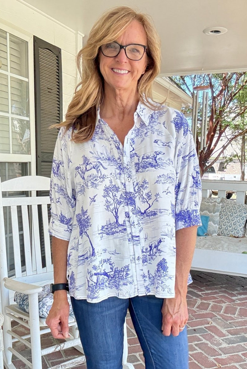 Toile Button Down Top - Blue | Umgee - Umgee Top - Jimberly's Boutique - Olive Branch - Mississippi
