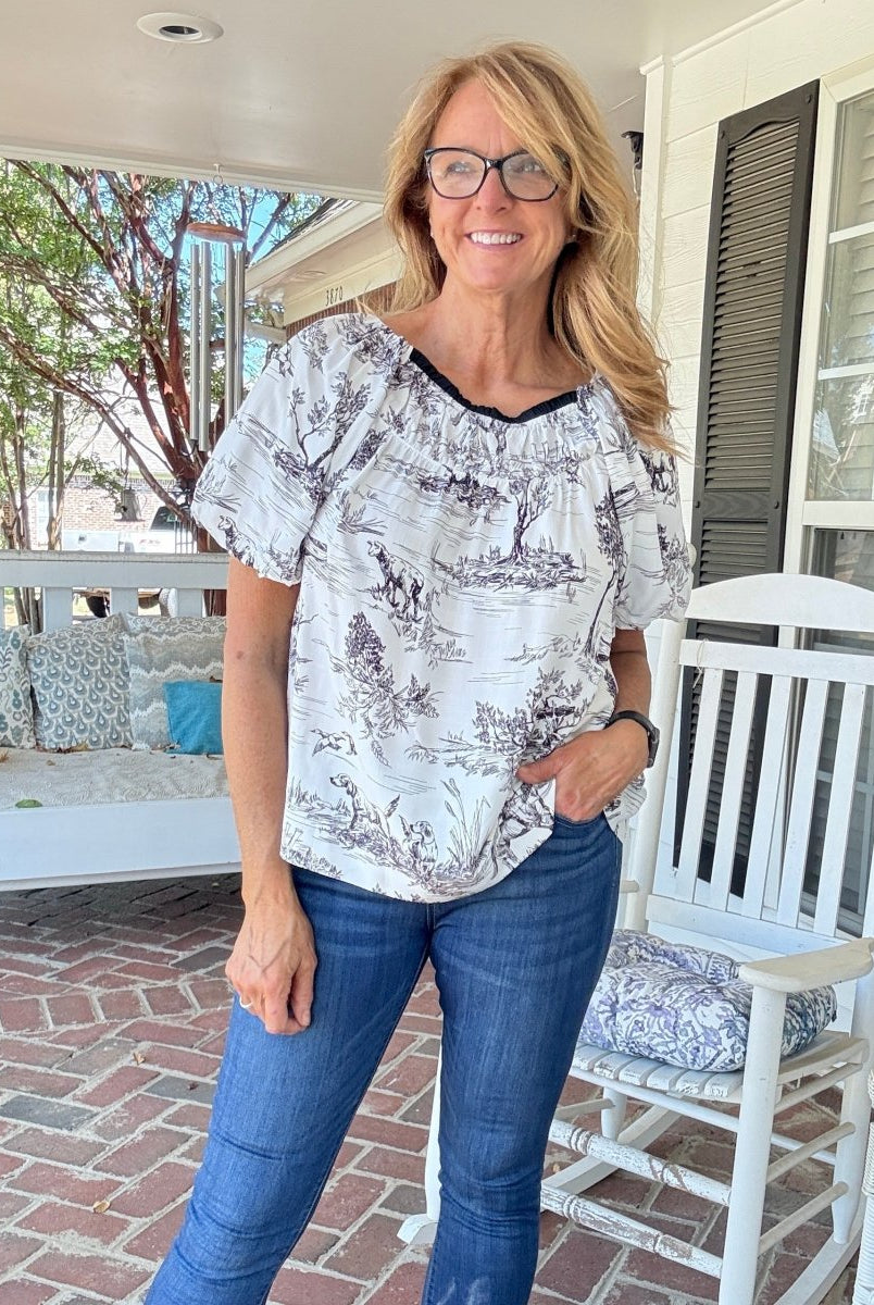 Toile Smock Neck Top - Black | Umgee - Umgee Top - Jimberly's Boutique - Olive Branch - Mississippi