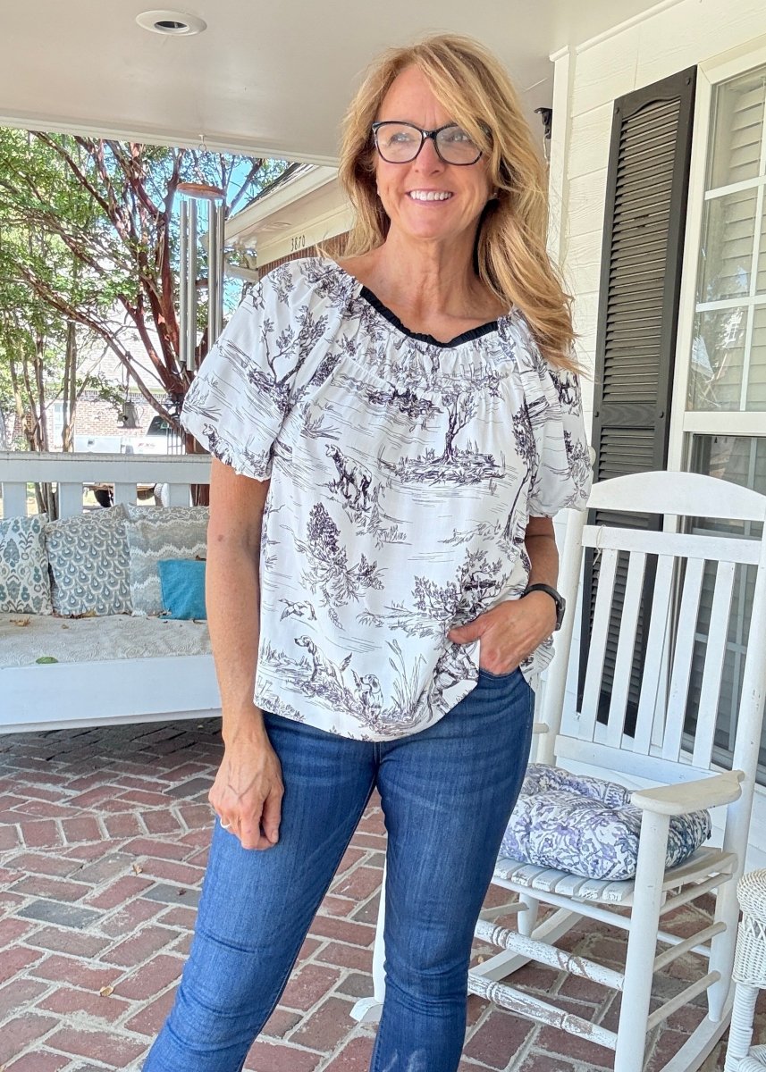 Toile Smock Neck Top - Black | Umgee - Umgee Top - Jimberly's Boutique - Olive Branch - Mississippi