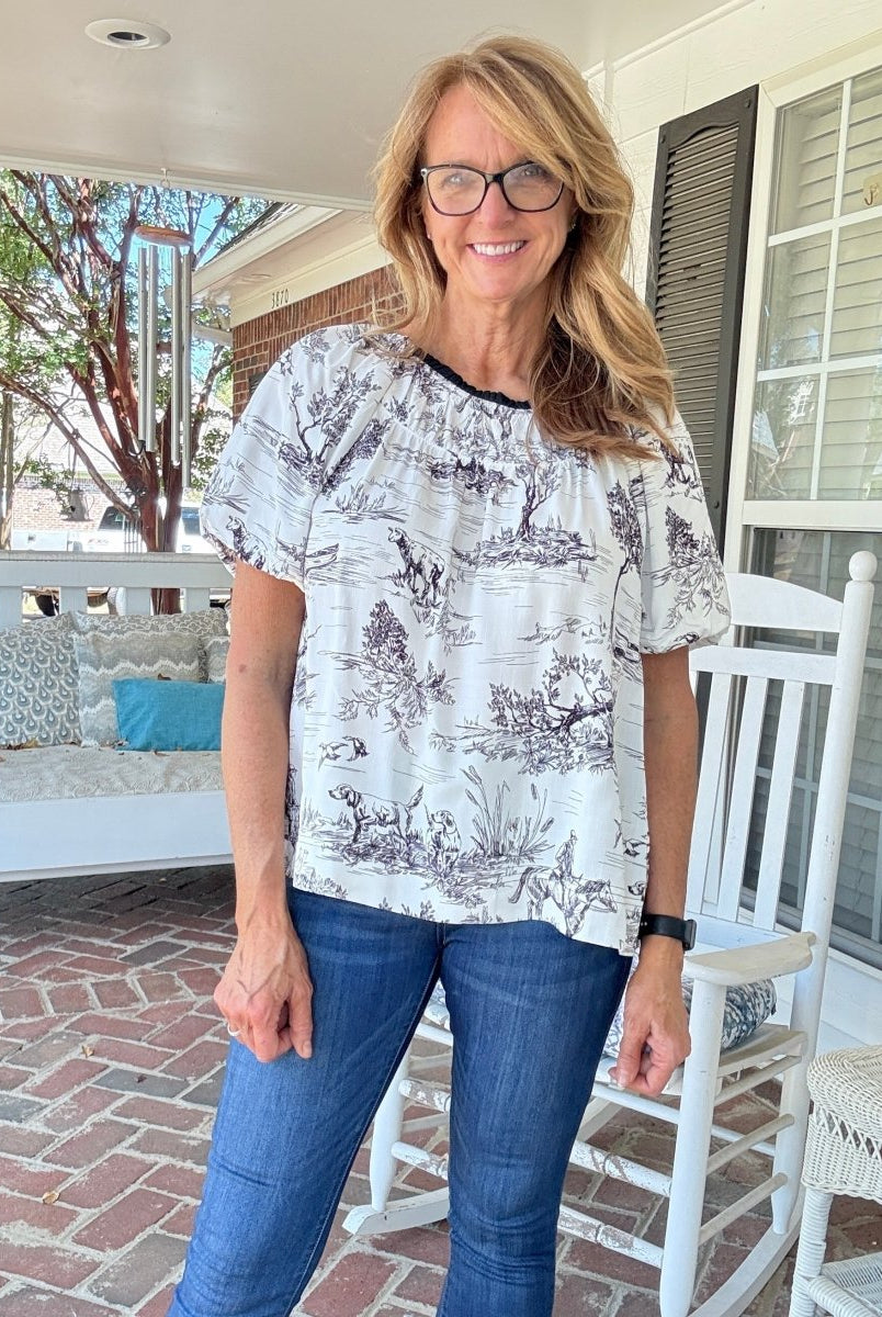 Toile Smock Neck Top - Black | Umgee - Umgee Top - Jimberly's Boutique - Olive Branch - Mississippi