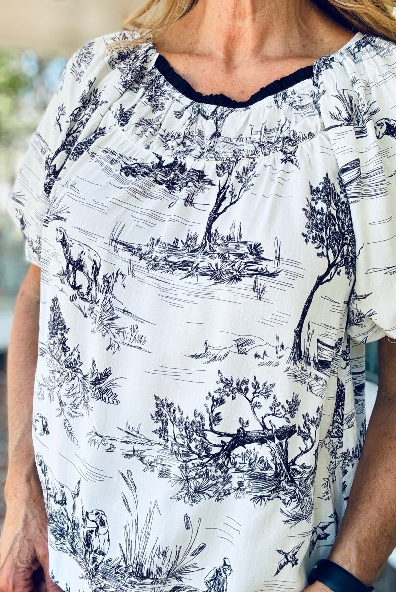 Toile Smock Neck Top - Black | Umgee - Umgee Top - Jimberly's Boutique - Olive Branch - Mississippi
