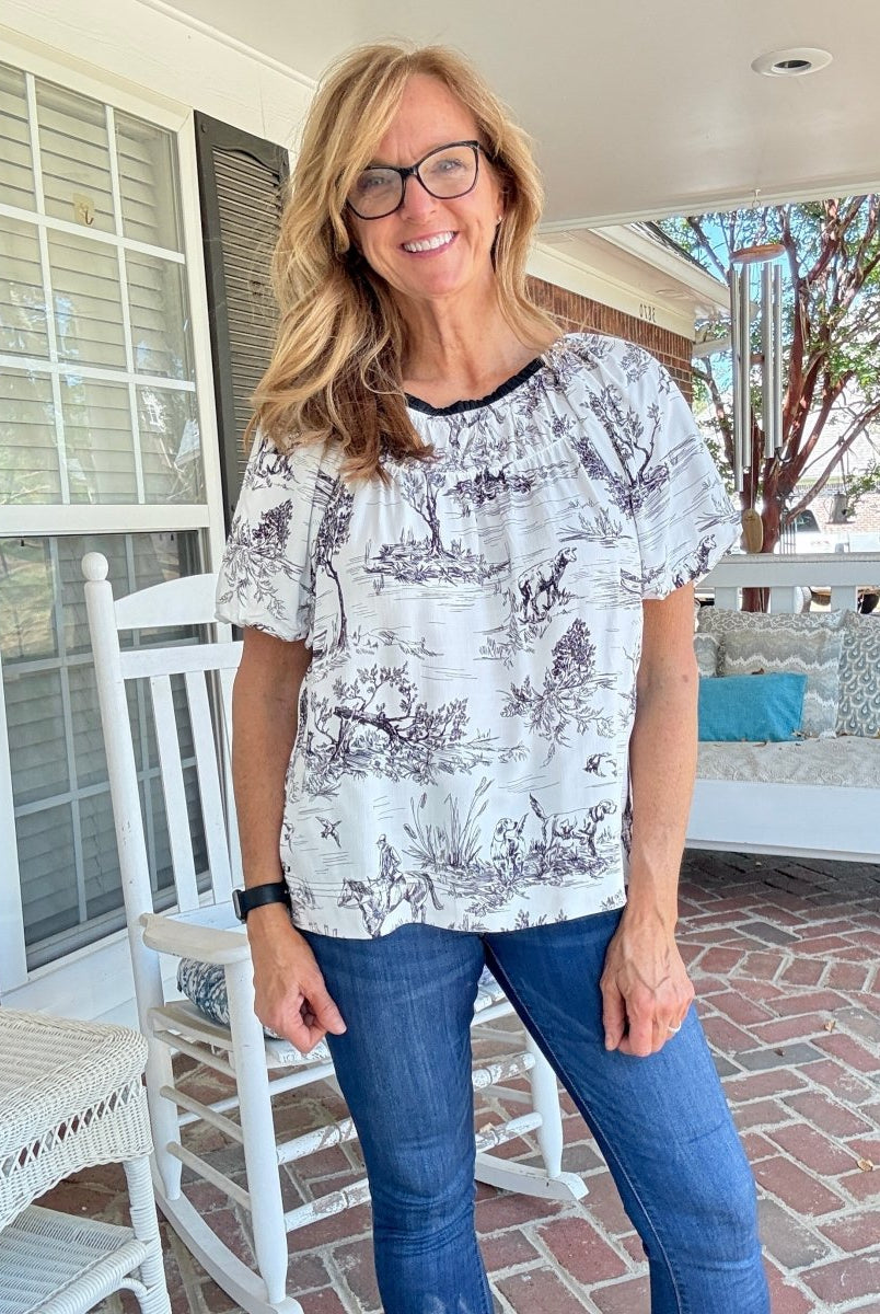 Toile Smock Neck Top - Black | Umgee - Umgee Top - Jimberly's Boutique - Olive Branch - Mississippi