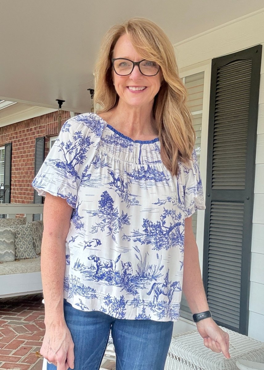 Toile Smock Neck Top - Blue | Umgee - Umgee Top - Jimberly's Boutique - Olive Branch - Mississippi