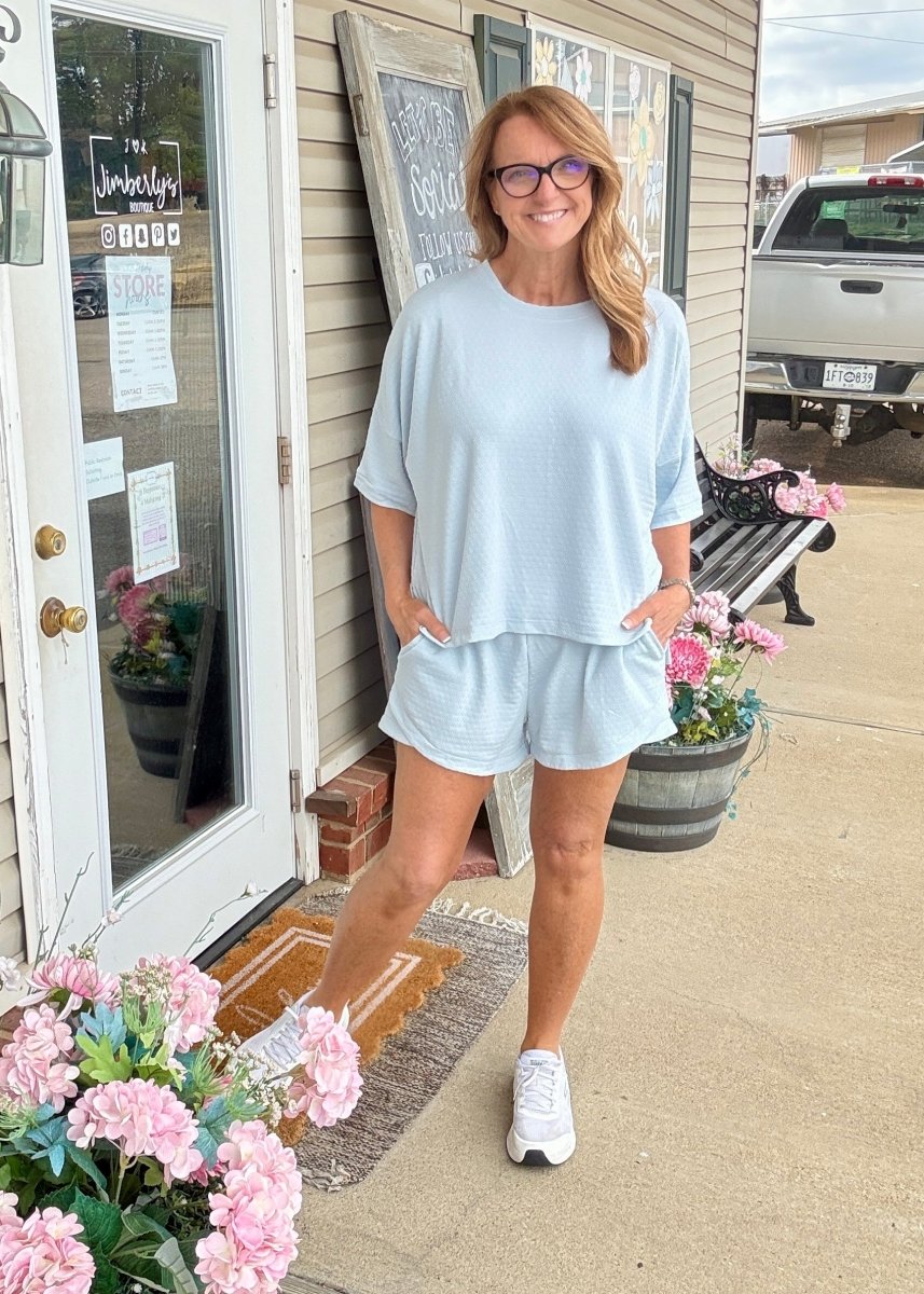 Umgee Jacquard Knit Shorts Set - Sky Blue - short set - Jimberly's Boutique - Olive Branch - Mississippi