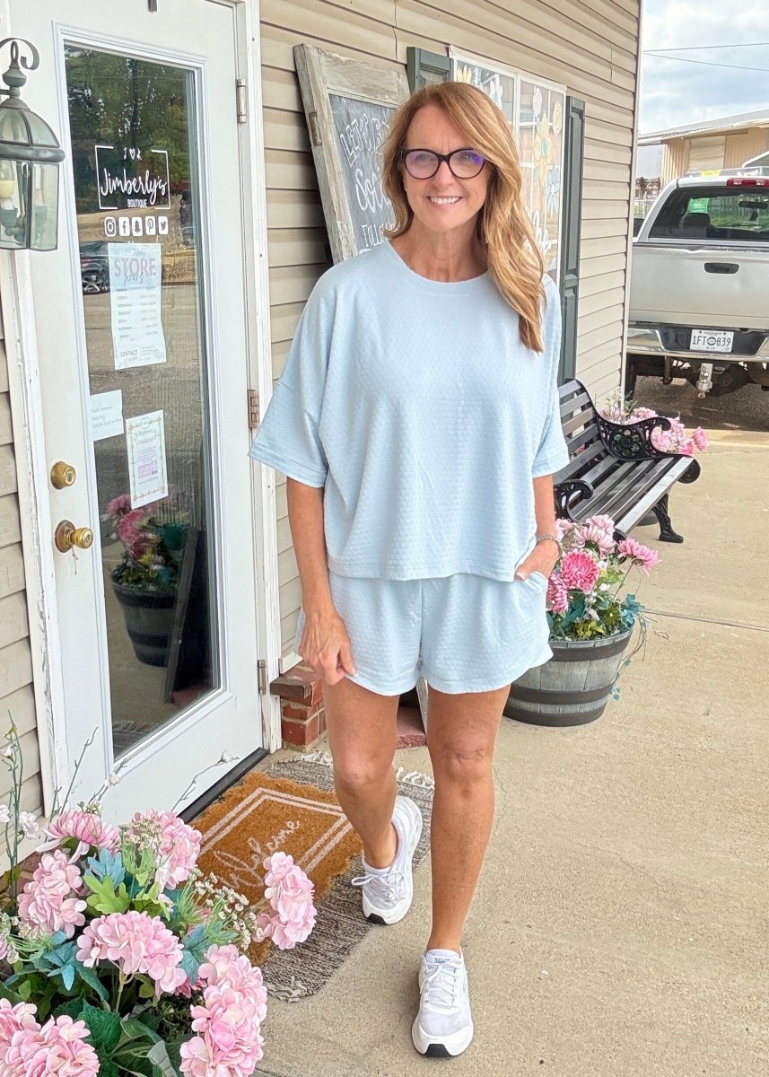 Umgee Jacquard Knit Shorts Set - Sky Blue - short set - Jimberly's Boutique - Olive Branch - Mississippi