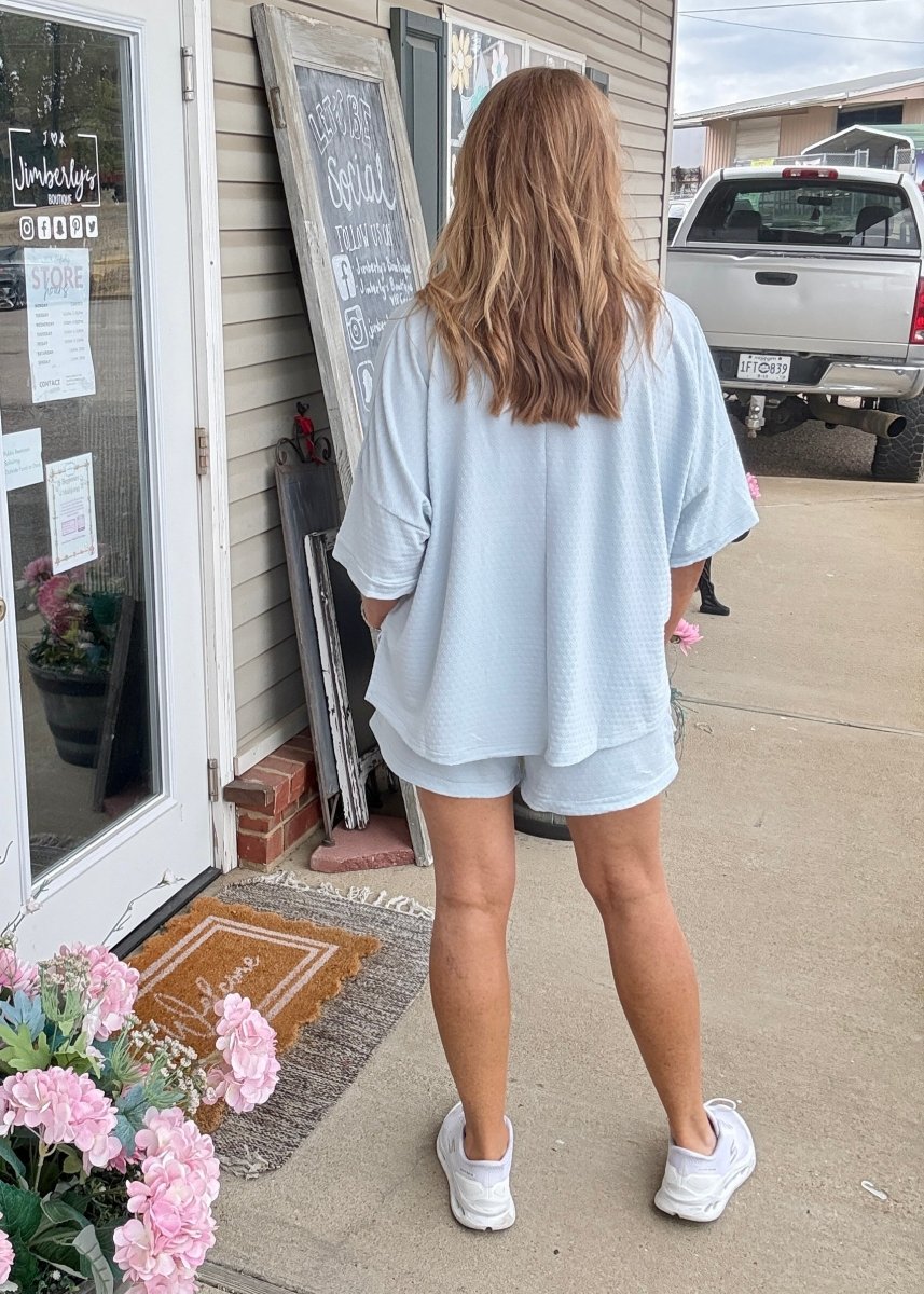 Umgee Jacquard Knit Shorts Set - Sky Blue - short set - Jimberly's Boutique - Olive Branch - Mississippi