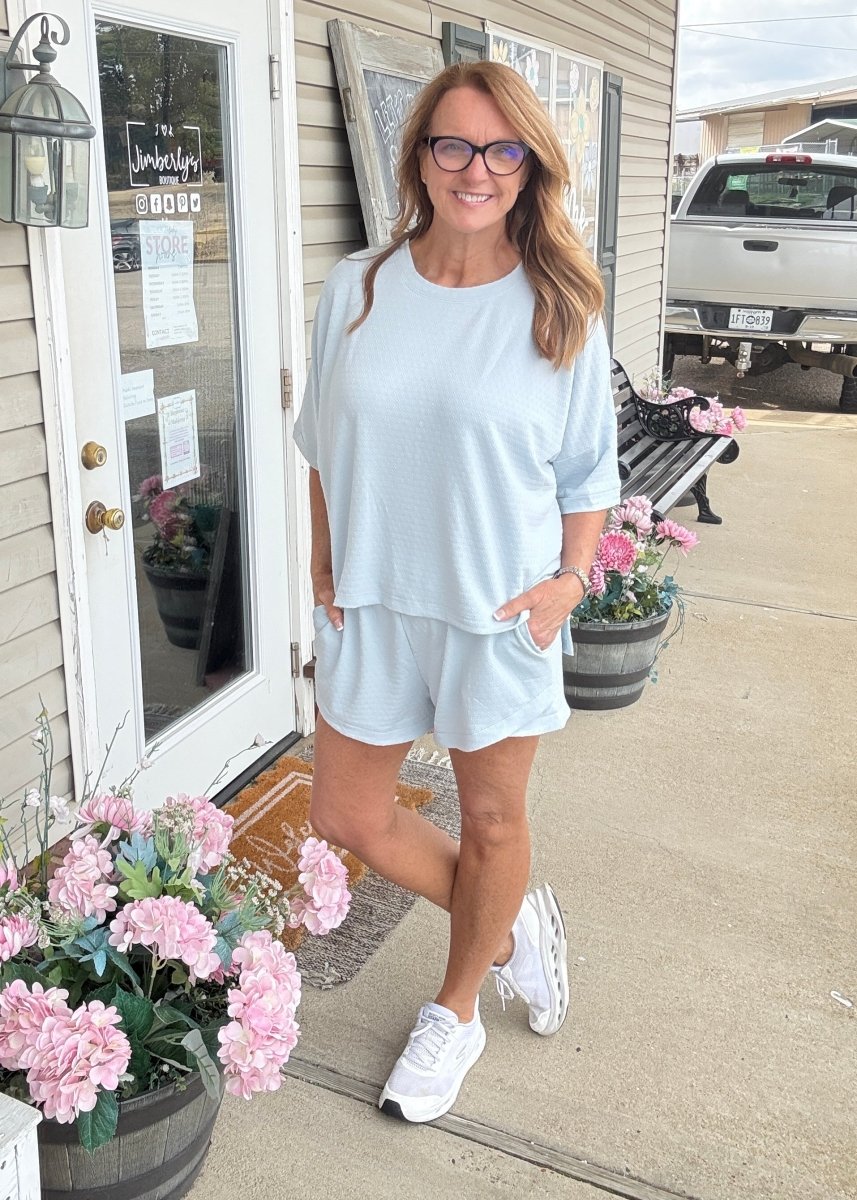 Umgee Jacquard Knit Shorts Set - Sky Blue - short set - Jimberly's Boutique - Olive Branch - Mississippi