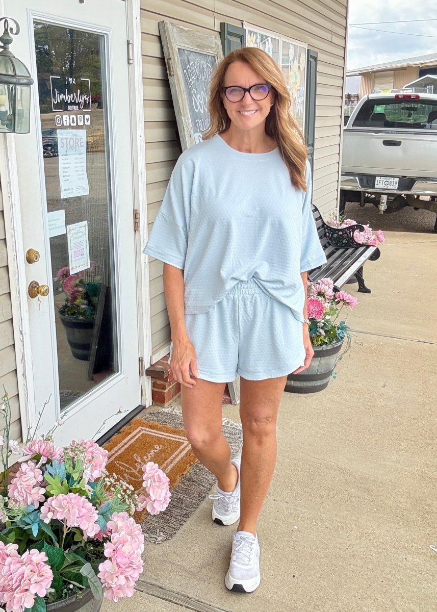 Umgee Jacquard Knit Shorts Set - Sky Blue - short set - Jimberly's Boutique - Olive Branch - Mississippi