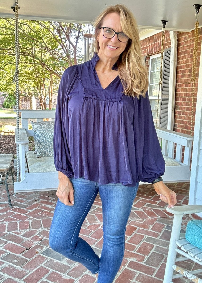 Umgee Satin Dreams Top - Navy - Shirts & Tops - Jimberly's Boutique - Olive Branch - Mississippi