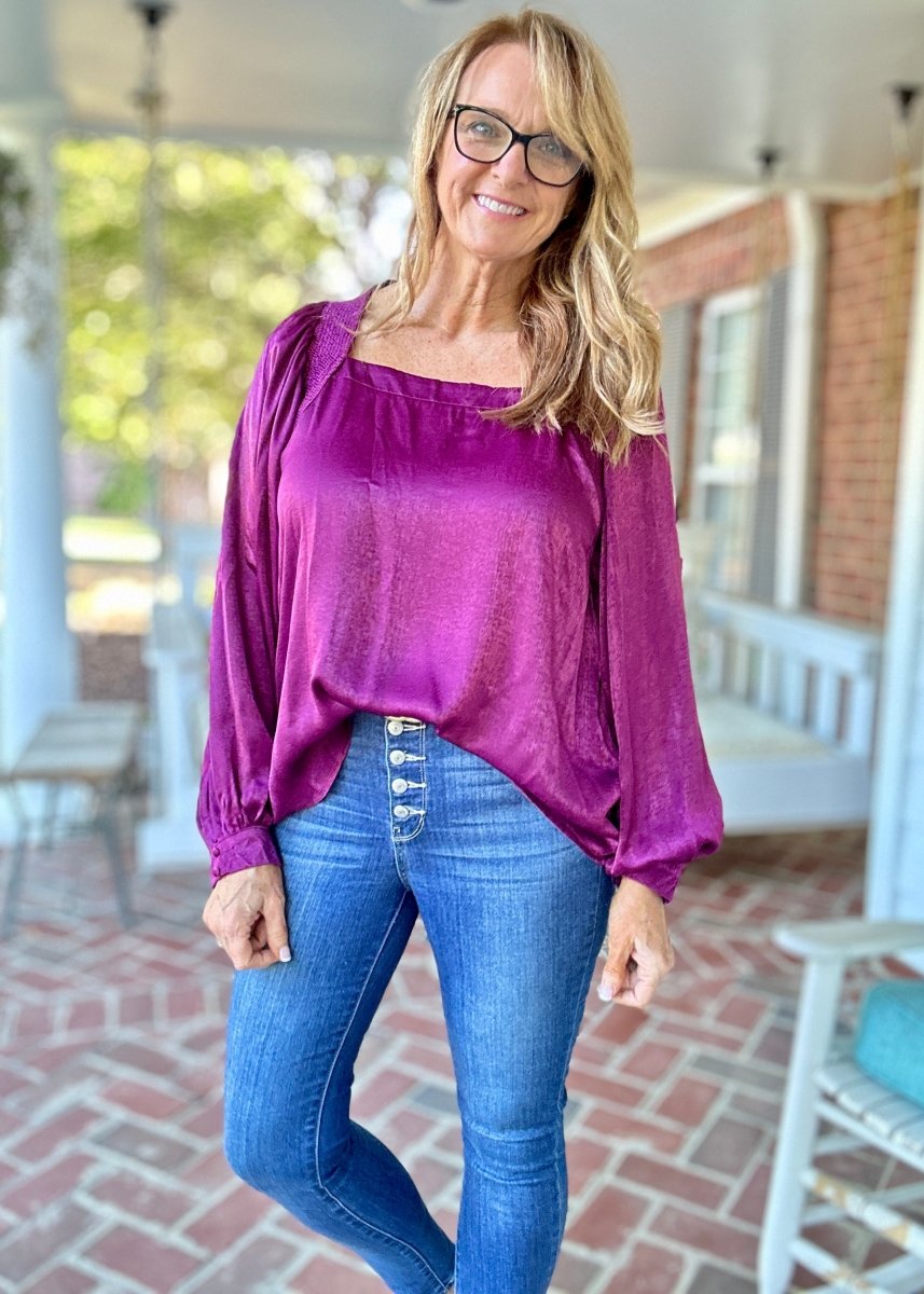 Umgee Satin Square Neck Top - Plum - Shirts & Tops - Jimberly's Boutique - Olive Branch - Mississippi