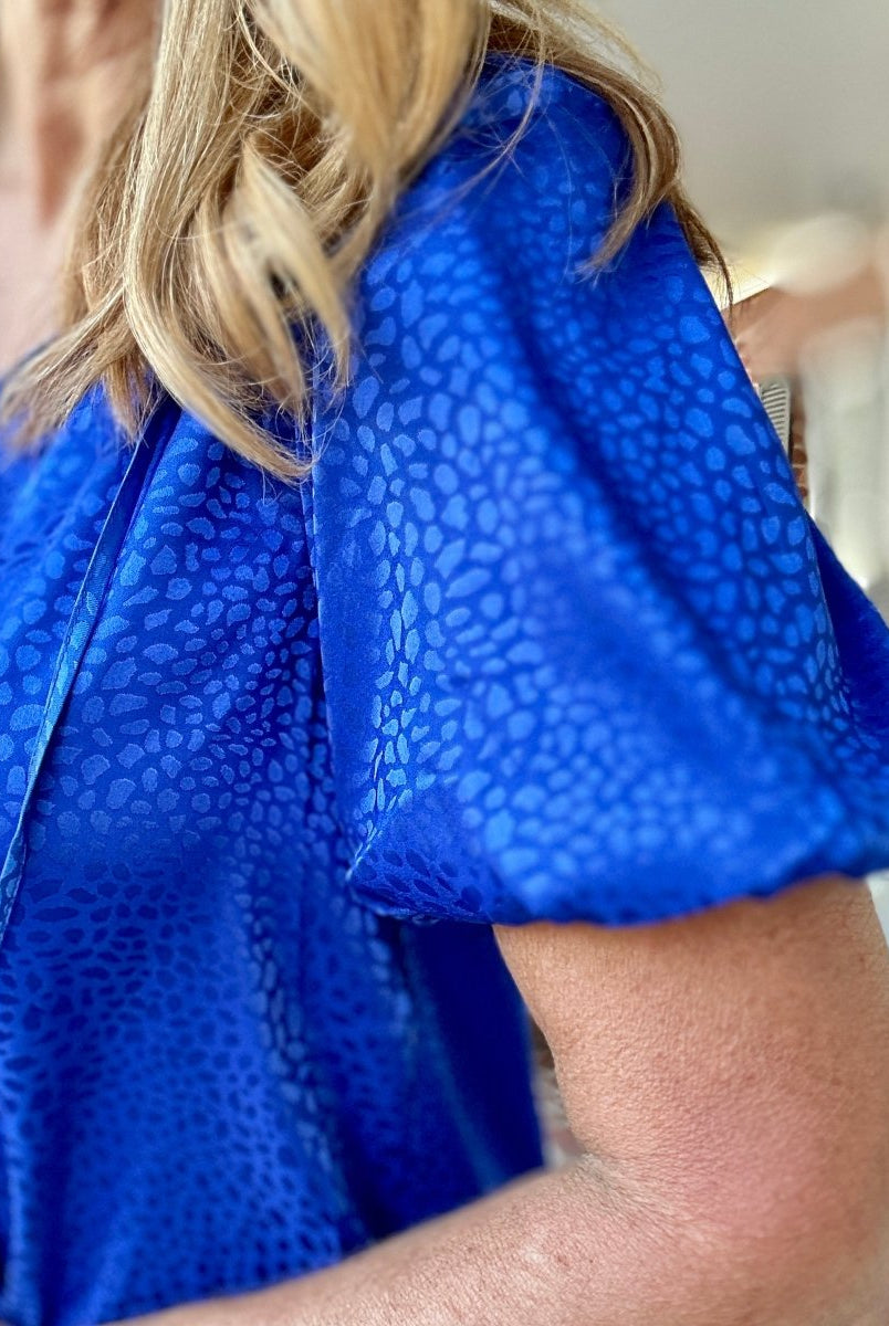 Umgee Smocked Animal Print Top - Cobalt - Shirts & Tops - Jimberly's Boutique - Olive Branch - Mississippi