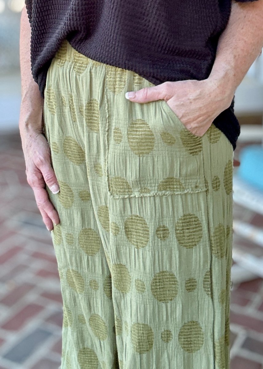 Umgee Solid Dotted Pants - Olive - pants - Jimberly's Boutique - Olive Branch - Mississippi