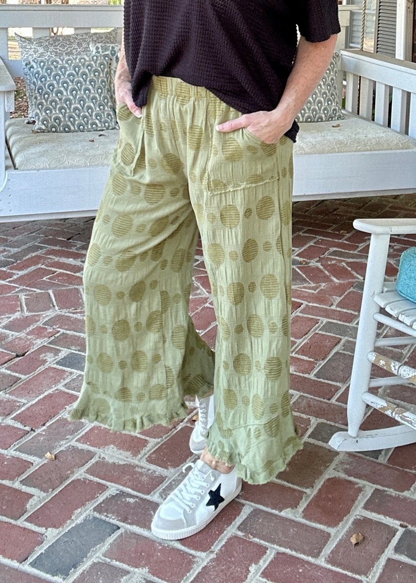 Umgee Solid Dotted Pants - Olive - pants - Jimberly's Boutique - Olive Branch - Mississippi