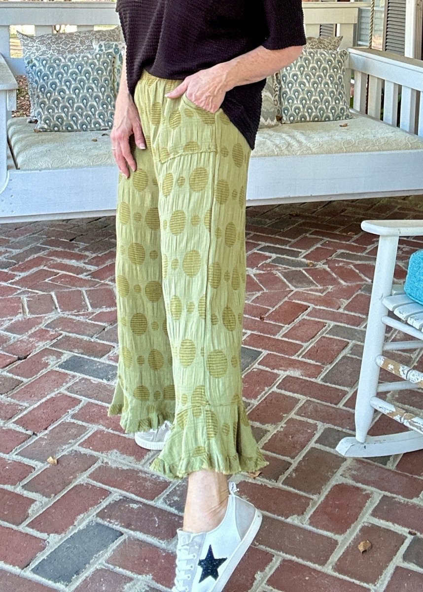 Umgee Solid Dotted Pants - Olive - pants - Jimberly's Boutique - Olive Branch - Mississippi