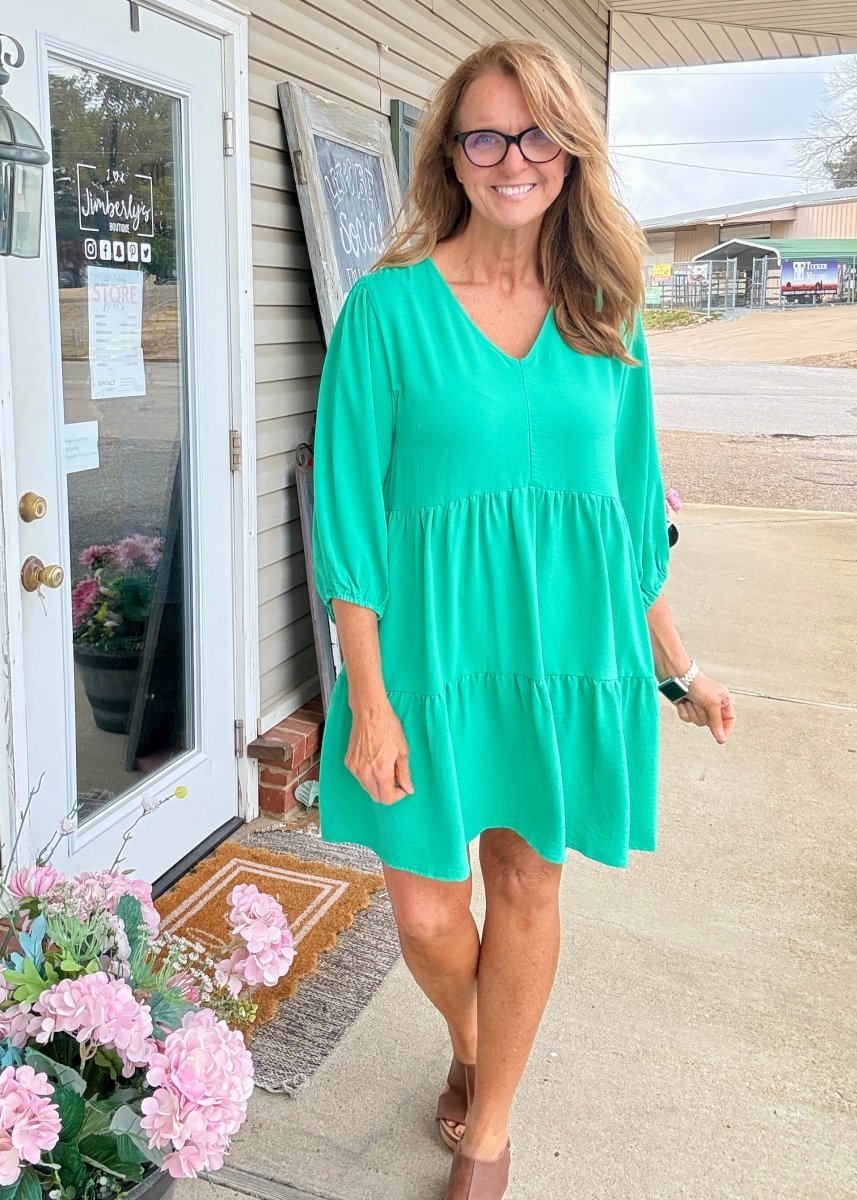 V Neck Tiered Dress - Mint - Umgee Dress - Jimberly's Boutique - Olive Branch - Mississippi