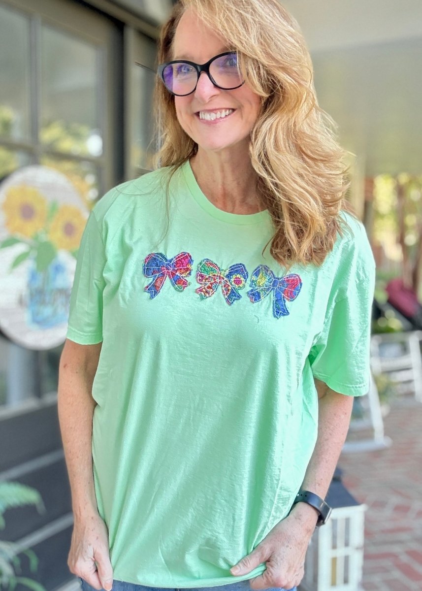Vintage Triple Bow Applique' T Shirt - Mint - casual t shirt - Jimberly's Boutique - Olive Branch - Mississippi