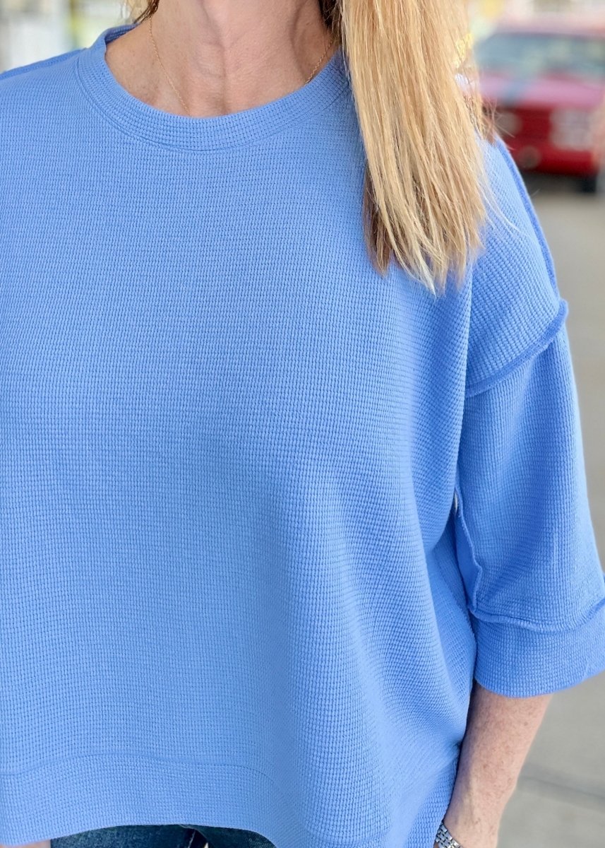 Waffle Knit 3/4 Sleeve Top - Cornflower Blue | Zenana - Casual Top -Jimberly's Boutique-Olive Branch-Mississippi