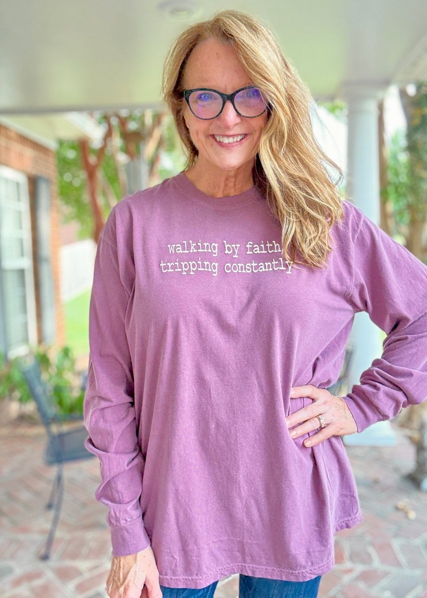 Walking By Faith Embroidered LS Comfort Colors - sweatshirt - Jimberly's Boutique - Olive Branch - Mississippi
