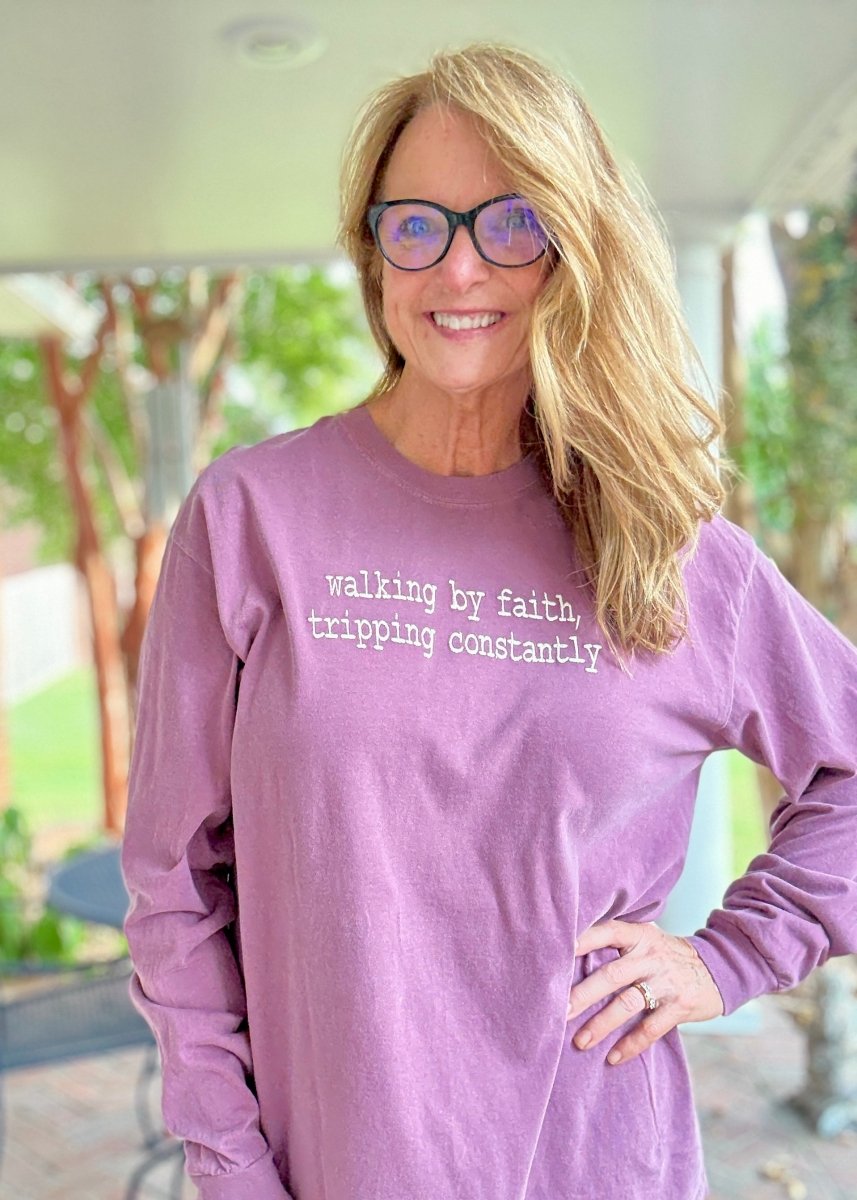 Walking By Faith Embroidered LS Comfort Colors - sweatshirt - Jimberly's Boutique - Olive Branch - Mississippi