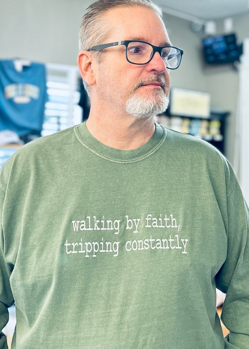 Walking By Faith Embroidered LS - sweatshirt - Jimberly's Boutique - Olive Branch - Mississippi