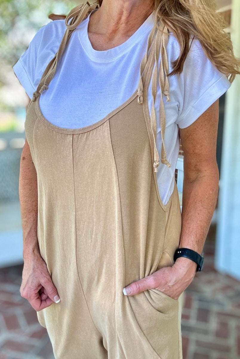 Washed Baggy Jumpsuit - Taupe - jumpsuit - Jimberly's Boutique - Olive Branch - Mississippi