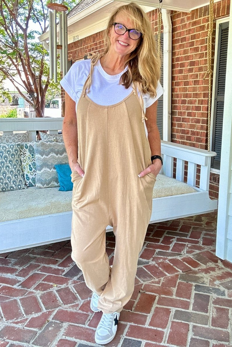 Washed Baggy Jumpsuit - Taupe - jumpsuit - Jimberly's Boutique - Olive Branch - Mississippi