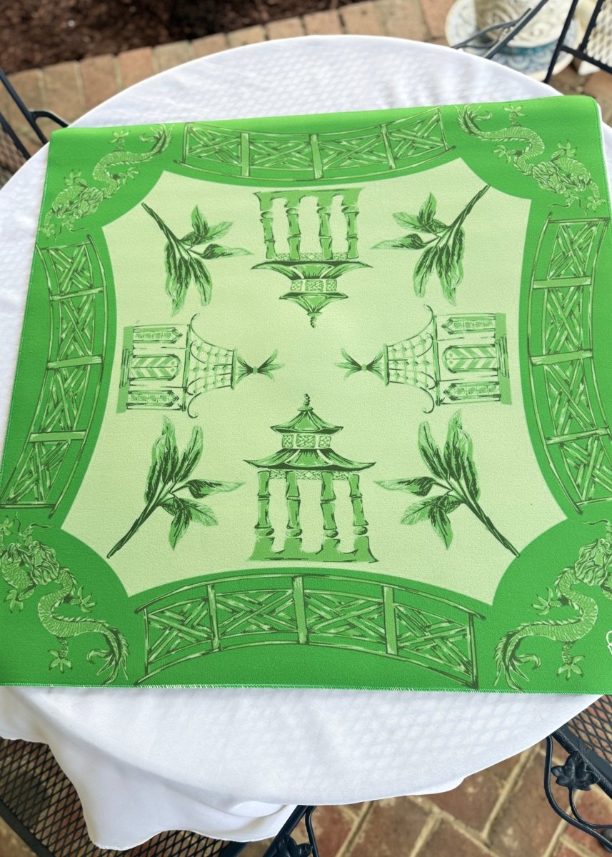 Watercolor Pagoda Mahjong Mat - Green - Mahjong Mat - Jimberly's Boutique - Olive Branch - Mississippi