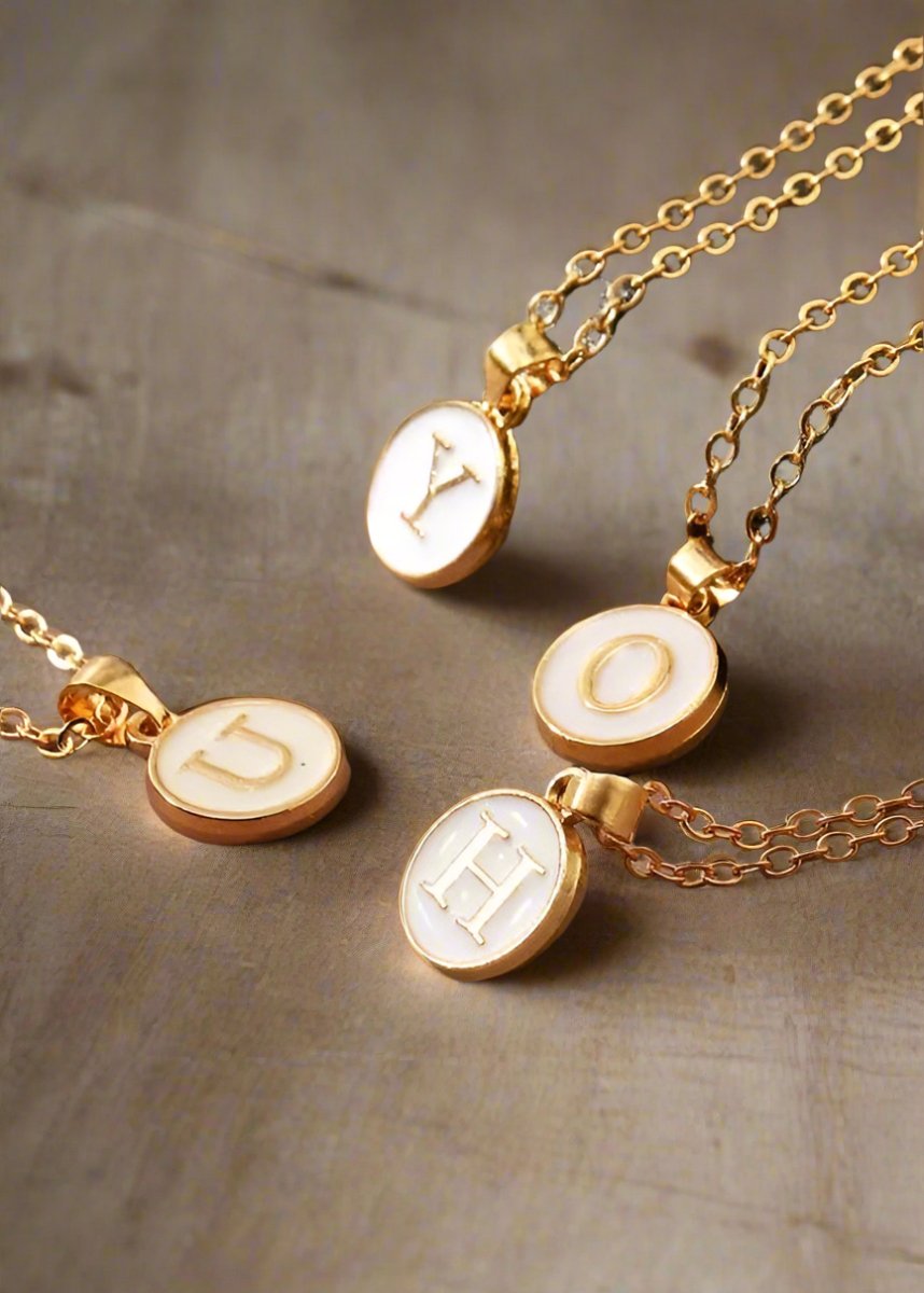 White/Gold Initial Pendant Necklace - Necklace - Jimberly's Boutique - Olive Branch - Mississippi