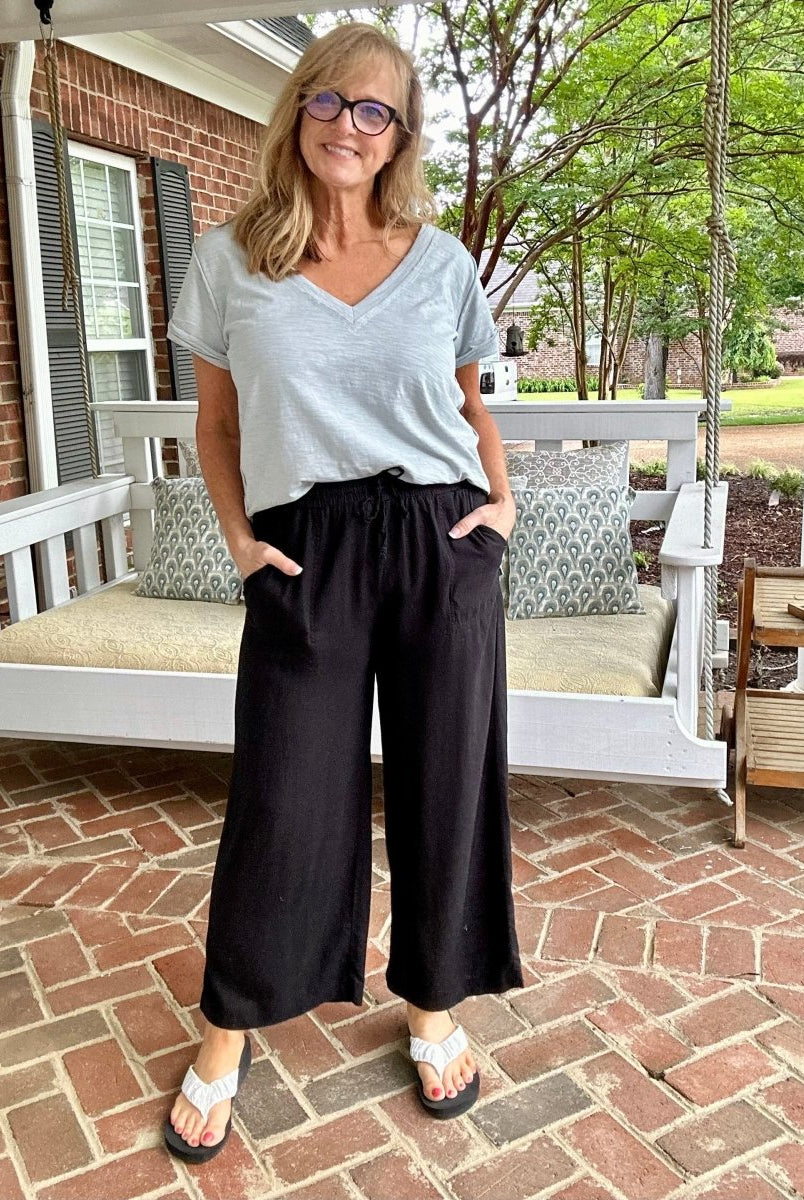 Wide Leg Linen Blend Pants - Black - Pants -Jimberly's Boutique-Olive Branch-Mississippi