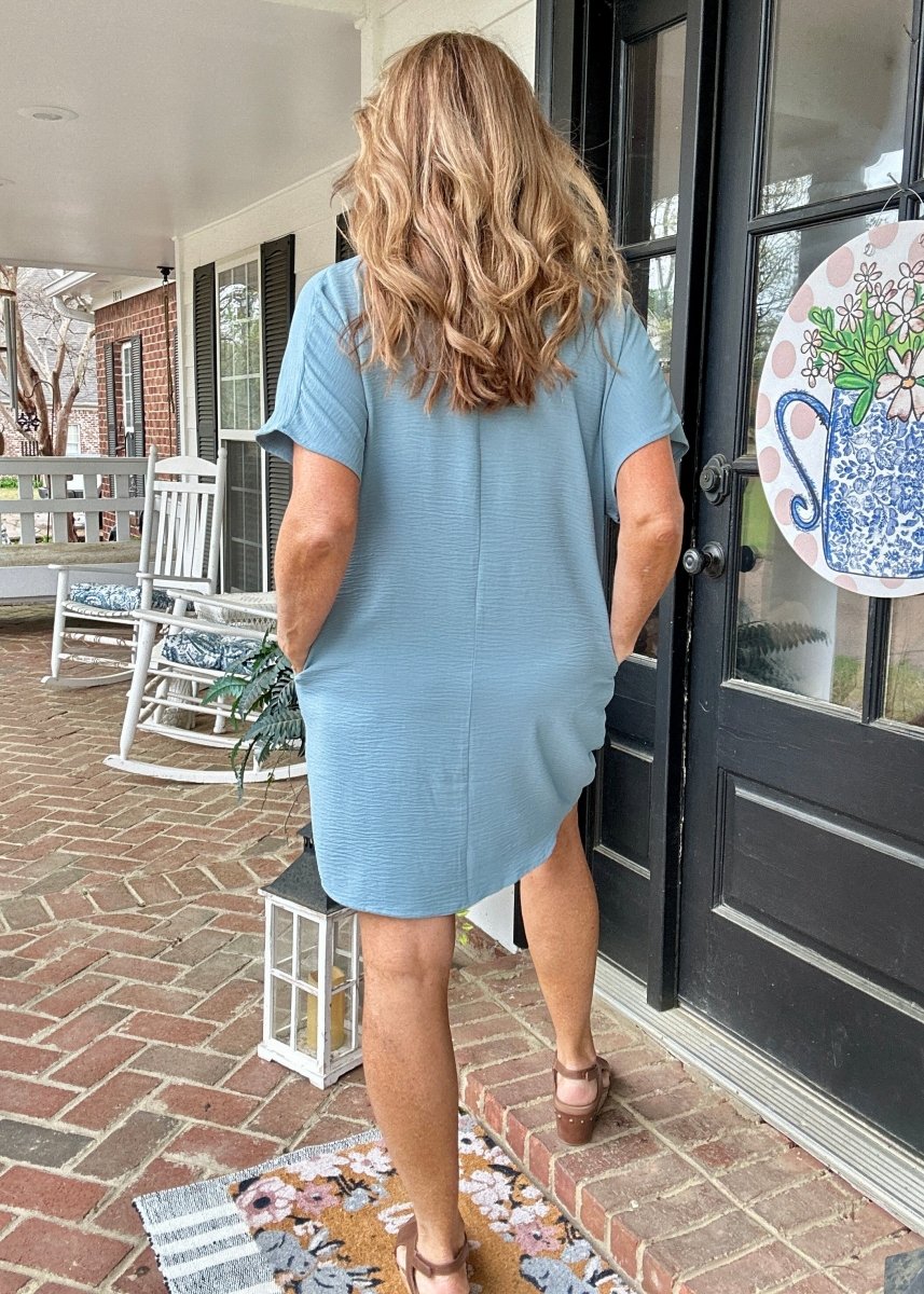 Woven Airflow T Shirt Dress - Blue Grey - Casual Dress - Jimberly's Boutique - Olive Branch - Mississippi