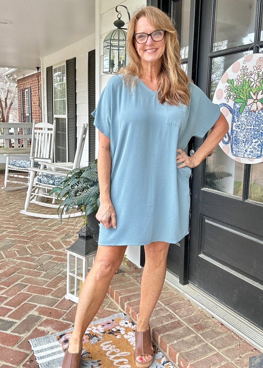 Woven Airflow T Shirt Dress - Blue Grey - Casual Dress - Jimberly's Boutique - Olive Branch - Mississippi