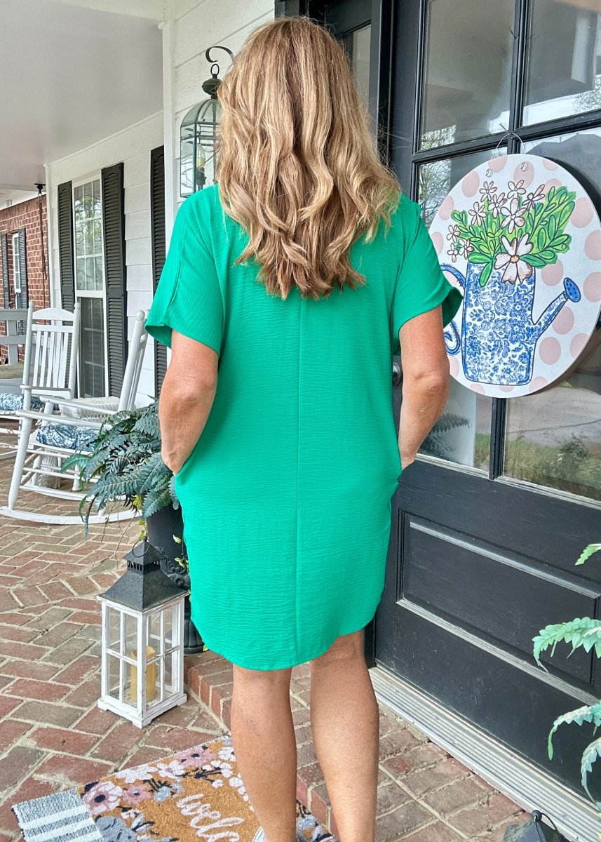 Woven Airflow T Shirt Dress - Kelly Green - Casual Dress - Jimberly's Boutique - Olive Branch - Mississippi