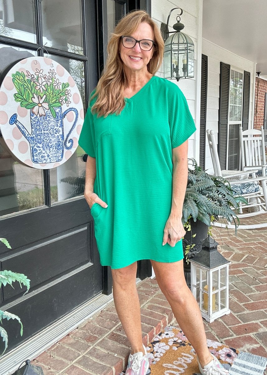 Woven Airflow T Shirt Dress - Kelly Green - Casual Dress - Jimberly's Boutique - Olive Branch - Mississippi