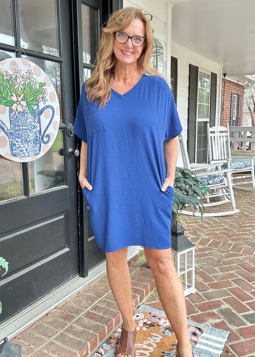 Woven Airflow T Shirt Dress - Lt Navy - Casual Dress - Jimberly's Boutique - Olive Branch - Mississippi