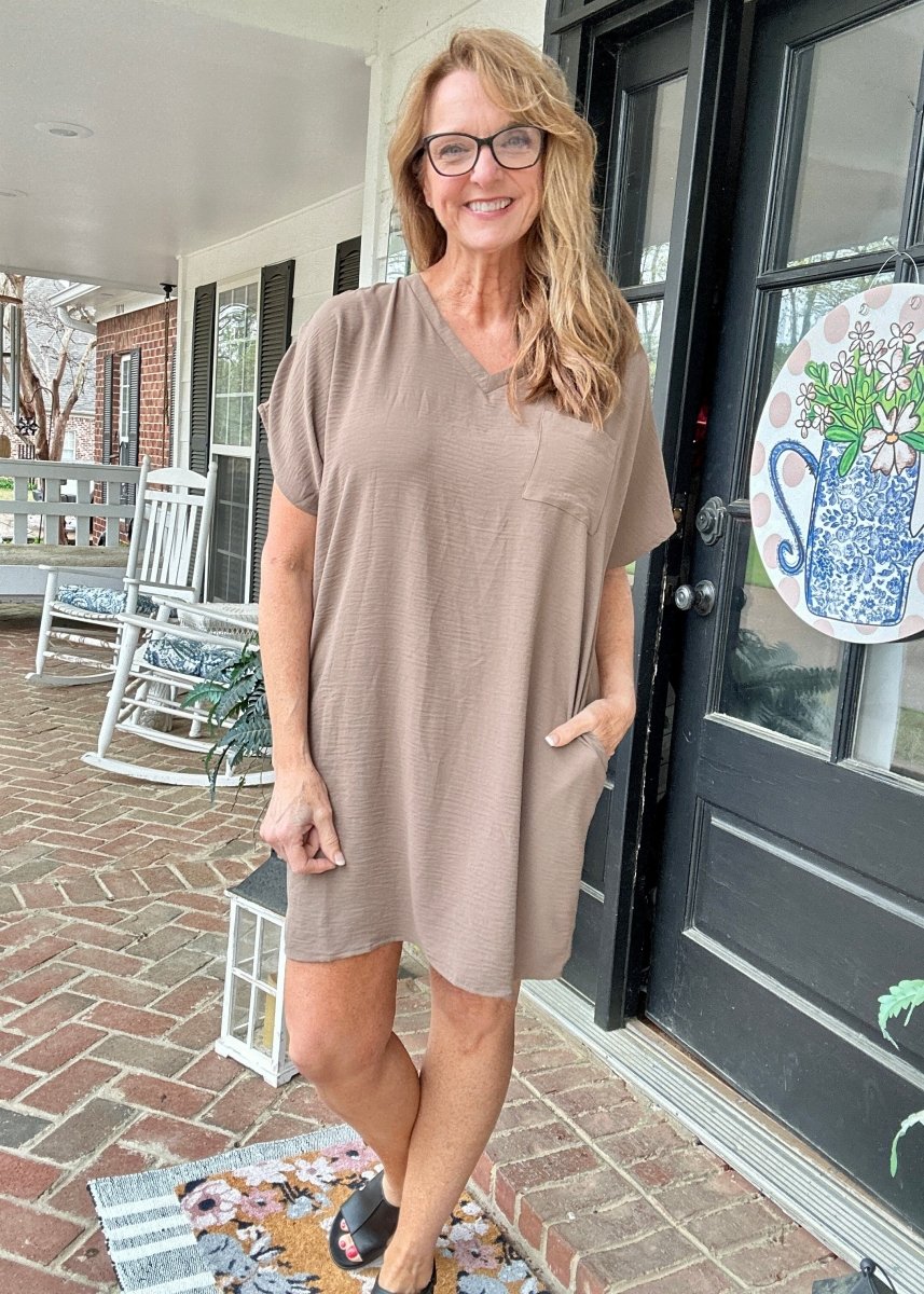 Woven Airflow T Shirt Dress - Mocha - Casual Dress - Jimberly's Boutique - Olive Branch - Mississippi