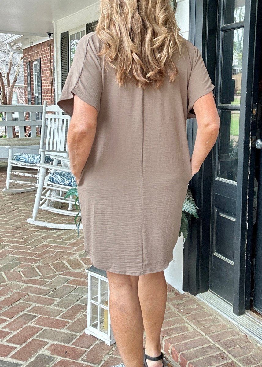 Woven Airflow T Shirt Dress - Mocha - Casual Dress - Jimberly's Boutique - Olive Branch - Mississippi