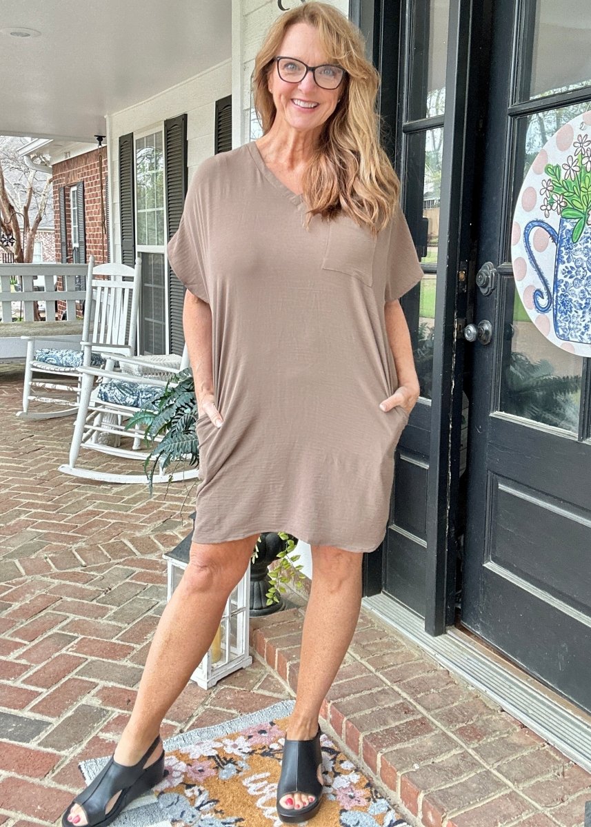 Woven Airflow T Shirt Dress - Mocha - Casual Dress - Jimberly's Boutique - Olive Branch - Mississippi