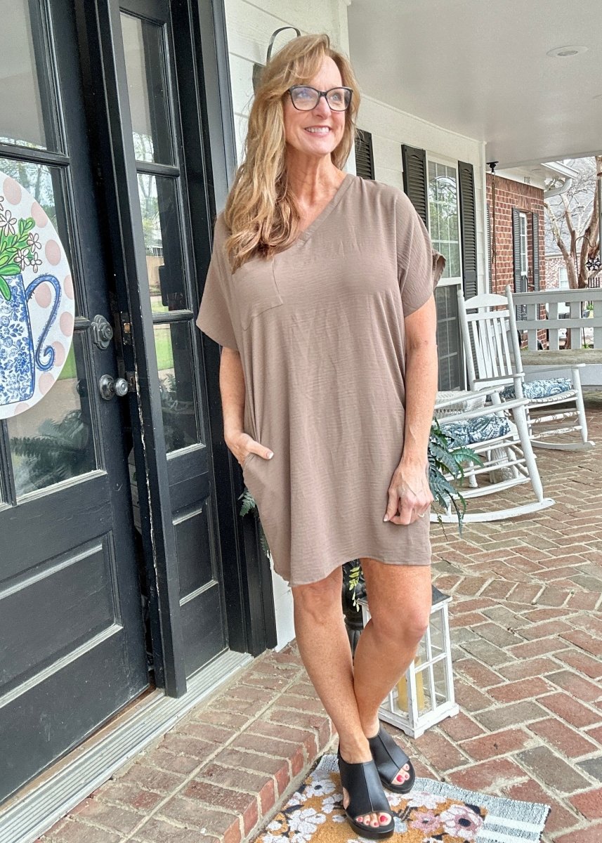 Woven Airflow T Shirt Dress - Mocha - Casual Dress - Jimberly's Boutique - Olive Branch - Mississippi