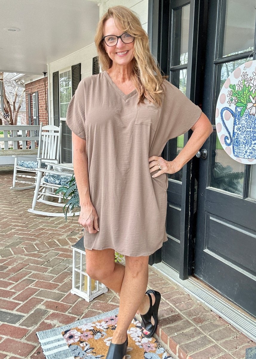 Woven Airflow T Shirt Dress - Mocha - Casual Dress - Jimberly's Boutique - Olive Branch - Mississippi