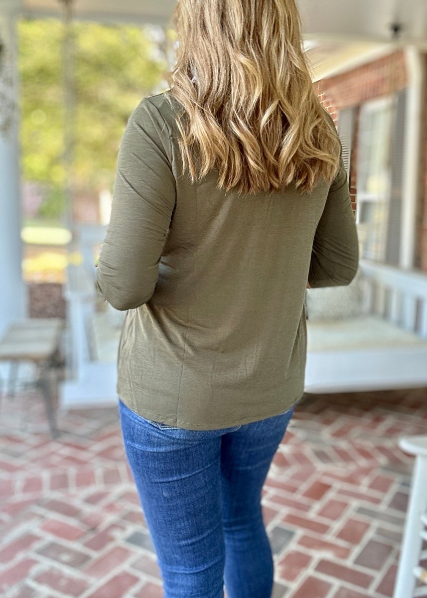 Wrinkle Free V Neck Top - Olive | Dear Scarlett - Dear Scarlett Wrinkle Free Top - Jimberly's Boutique - Olive Branch - Mississippi