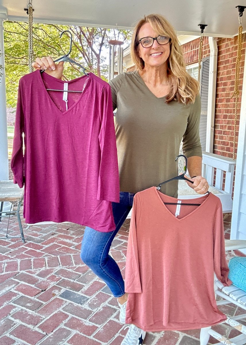 Wrinkle Free V Neck Top - Olive | Dear Scarlett - Dear Scarlett Wrinkle Free Top - Jimberly's Boutique - Olive Branch - Mississippi