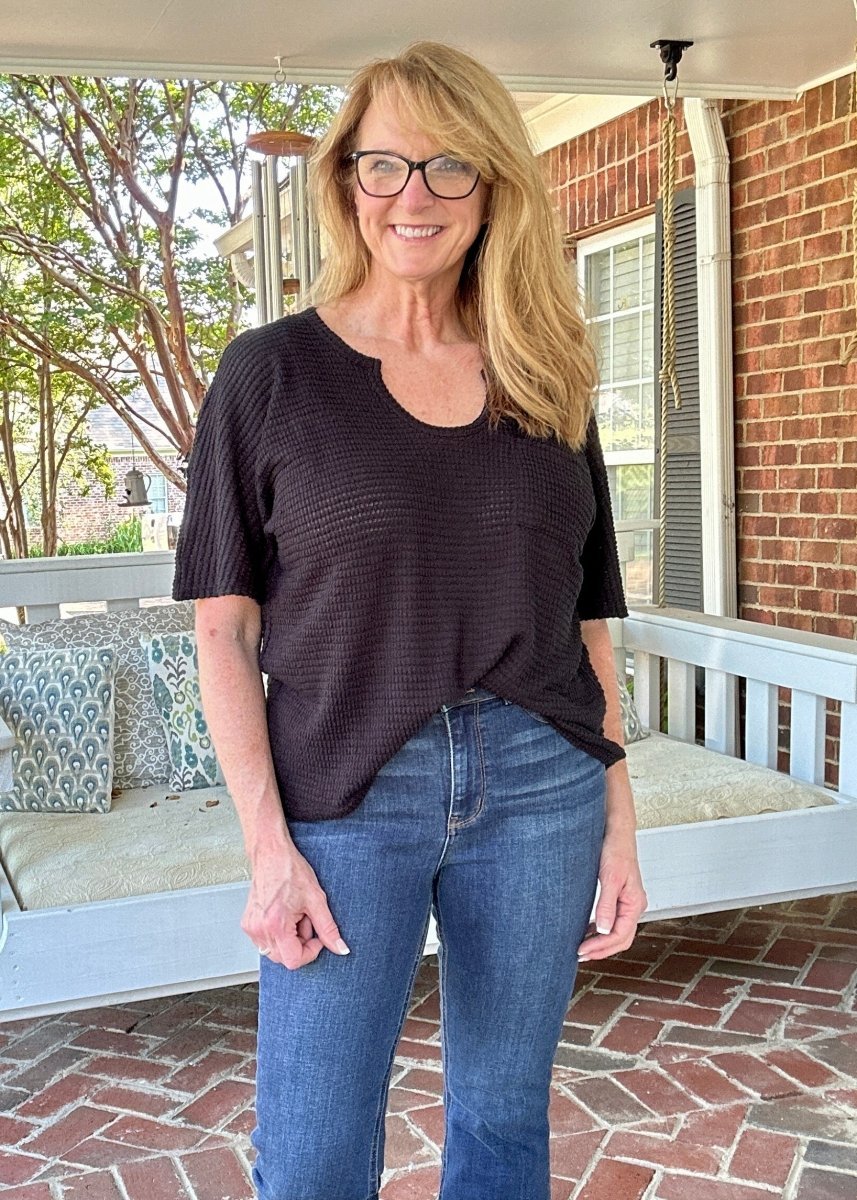 Zenana Key Hole Neckline Lightweight Sweater - Black - Shirts & Tops - Jimberly's Boutique - Olive Branch - Mississippi