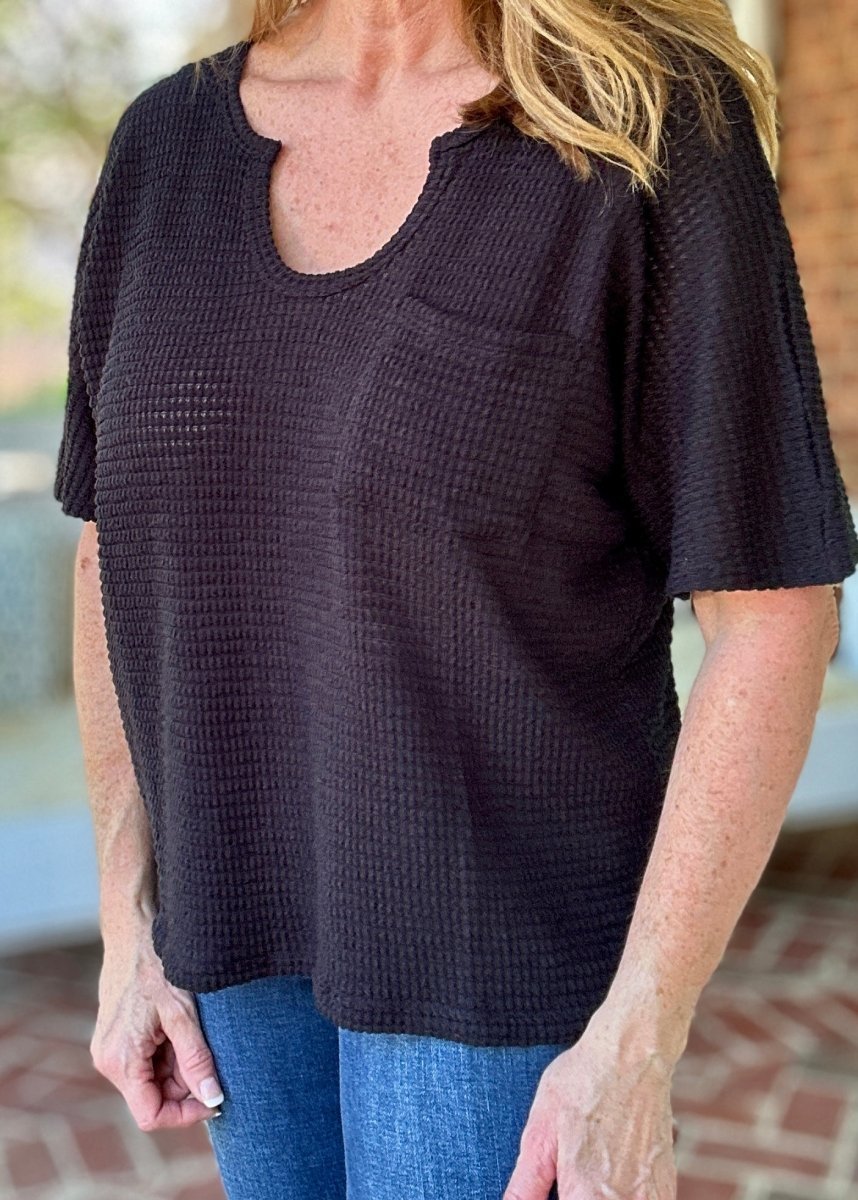 Zenana Key Hole Neckline Lightweight Sweater - Black - Shirts & Tops - Jimberly's Boutique - Olive Branch - Mississippi