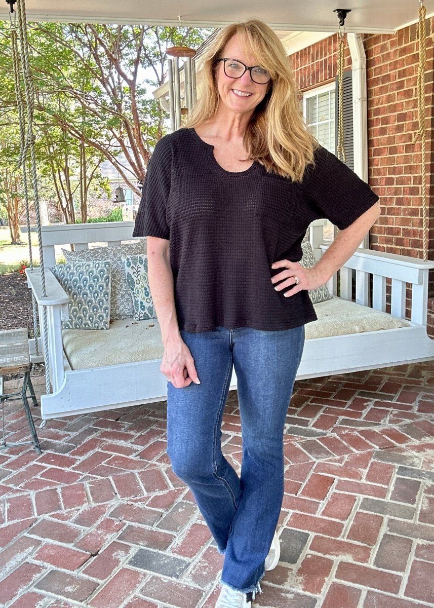 Zenana Key Hole Neckline Lightweight Sweater - Black - Shirts & Tops - Jimberly's Boutique - Olive Branch - Mississippi