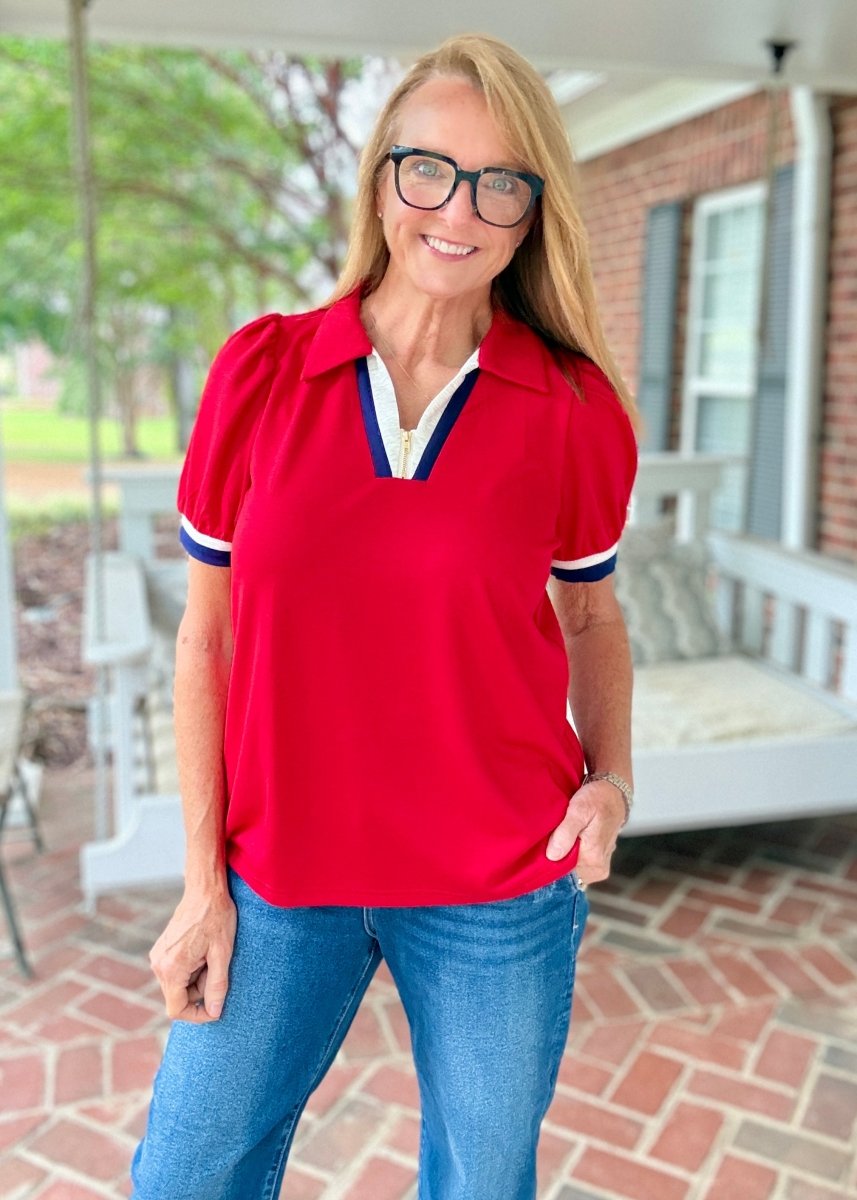Zip Front Knit Top - Red | Umgee - Umgee Top -Jimberly's Boutique-Olive Branch-Mississippi