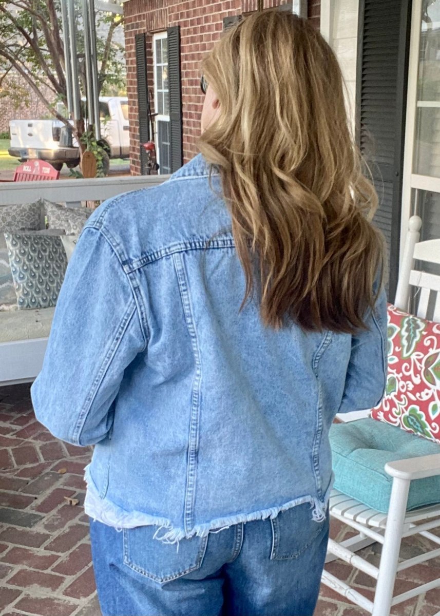 A Good Feeling Frayed Hem Denim Jacket - Jacket -Jimberly's Boutique-Olive Branch-Mississippi